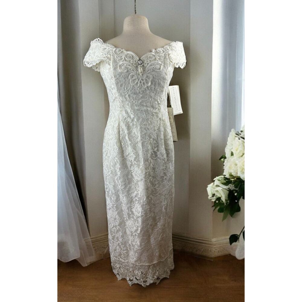 NWT Vintage Scott McClintock Lace Off The Shoulder Bridal Wedding Dress Size 12 - Picture 16 of 16